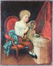 Ancien Tableau "Enfant Assis