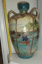 Antique Vintage Asian Gold Ceramic Japanese Wedding Amphora Vase