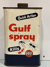 Vtg GULF Insect spray 1 Qt Tin Metal Can Collectible 8In Tall Empty