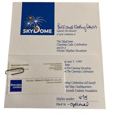 Toronto SKYDOME Opening Gala Celebration Bill and Kathy Davis Invitation 1989
