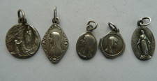 5 antique religious medals OUR LADY de LOURDES, silver metal