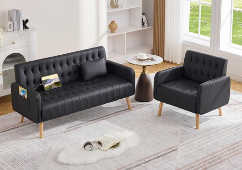 Black leather love seat and - black,