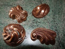 Stunning Rare Lot of 4 ANTIQUE TINNED COPPER CAKE MOLDS 19th Century