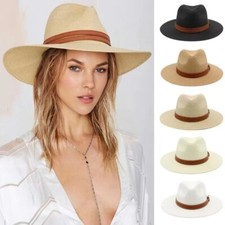 Chapeau De Paille Panama Été Fedora Large Bord Soleil UV Homme Femme Plage