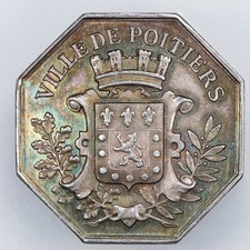 1880- France Town of Poitiers Silver Octagonal Jeton Caisse D'Épargne - Toned