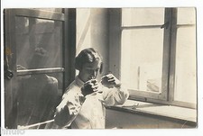 BM532 Vintage Photo Card RPPC Women Chemistry Test Tube Science