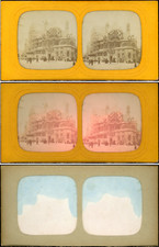 Stéréo, Paris, échafaudage, cathédrale Notre-Dame vintage stéréo card tissue, ca