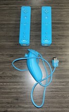 2 Nintendo Wii OEM Blue Remote Controller RVL-003 with Nunchuk Tested