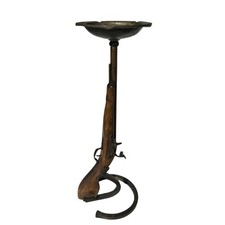 Wrought Iron Stand Ashtray, Imitation Flint Gun, Horseshoe Base