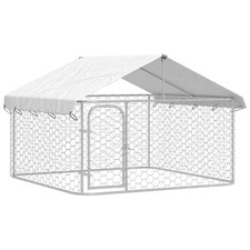 Chenil cage enclos pac animaux extérieur avec toit 200 x 200 x 150 cm Argent He