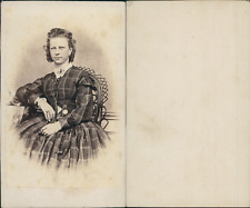 Young Blonde Woman Curly in Plaid Scottish Fabric Dress, circa 1865 CDV v