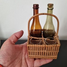 Panier Miniature 1900 avec 2 Bouteilles Et Verres Poupée Doll Miniature 