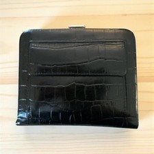 Neiman Marcus Wallet Black Leather Crocodile Embossed Silver Hardware Clasp