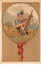 Chromos - COR12459 - men - painting - easel - as is - 8x12cm approx.