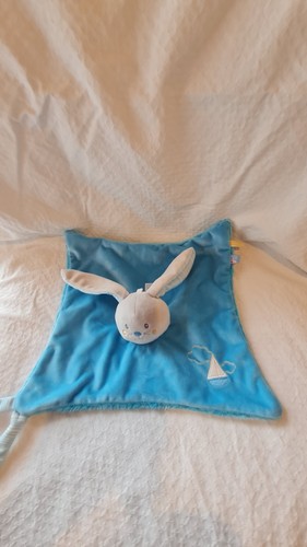 Doudou plat lapin - bleu, velours