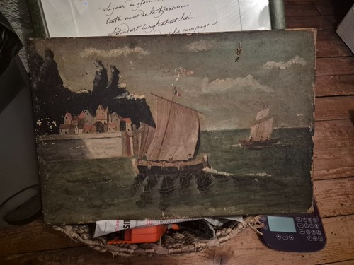 Huile sur toile tres ancienne - toile,