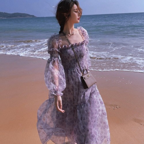 Women organza floral dress - organza,