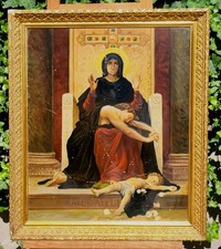 French school. Virgin of Consolation. Signed Oil Painting on Canvas.