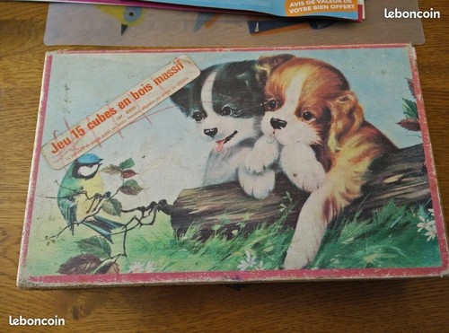 Boite jeu cubes bois ancien - 15,