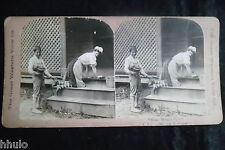 STA818 Gender Scene Child Housekeeper Albumen Photo Stereoview 1900