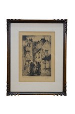 Antique Belgian Kurt Peiser La cour Rue du Faucon Falcon Street Etching 17"