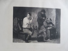David  TENIERS (1610-1690) GRAVURE XIX° HOMME FUMEURS FLAMENG TABAC PIPE  1880