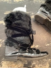 Authentique Bottes Cuir Vernis Fourrure Noir Sonia Rykiel 38 