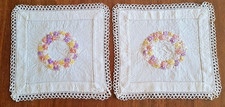 Early 20th Century Tablecloths - 2 Identical Hand Embroidered Cotton Tablecloths - 23cm x 25cm