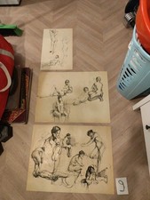 Lot de dessins d’étude modernes – Croquis figuratifs au trait encre, art contemp