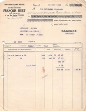 Invoice 1940 FINS HARDWARE METALS SOCIETE ANONYME FRANCOIS HUET A TOUR