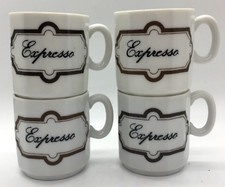 Vintage Expresso Brown Border Mini Coffee Espresso Demi Tasse Cup Mug Set of 4