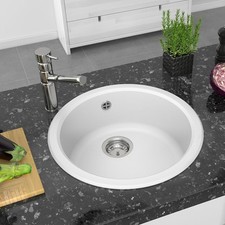 Évier de cuisine rond à encastrer bac en résine minérale composite blanc 50 x 1