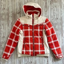 Fusalp sz 40 /Medium / 8 Women's Ski Jacket Burnt Orange Cream Plaid Unique Warm
