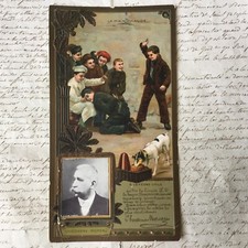 Chromo LU embossed LEFEVRE USEFUL CHOCARNE MOREAU La Hand Chaude Chien 1900