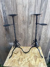 Paire Pied De Fumeur Ancien Fer Forgé + Métal Noir Vintage #C397