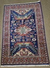 Vintage Handmade Hand Knotted Afghan Kazak Ghazni? Rug Great Condition 60x40 1/4