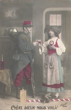 CP PATRIOTIQUE MILITAIRE ALSACIENNE TRINQUENT CASQUE POINTE FRONTIERE - 100215