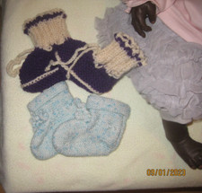 @LOT 2 PAIRES CHAUSSONS /BEBE reborn / poupon / petit ours brun ou autre poupée@