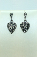 Sterling Silver Han Signed Dangle Marcassite Earrings