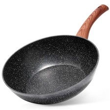 Poêle à Wok Granit BLACK&WOOD 28cm Poêle à Frire Antiadhésive Cuisine