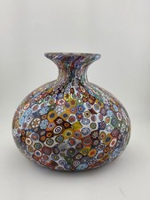 Vtg Fratelli Toso Murano Millefiori Art Glass Vessel Vase Colorful Floral Italy