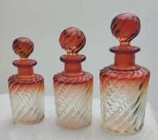 Row of 3 Baccarat Crystal Toilet Bottles Twisted Bamboo Model 