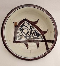 ancien plat céramique décor poisson Tunisie Potier Louis Tissier Nabeul 1920