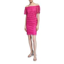Trina Turk Seaway ZigZag Eyelash Lace Dress Hot Pink Off Shoulder Barbiecore