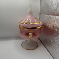 Vintage French Opaline Footed Pink Sweetie Bonbon Lidded Dish Pot
