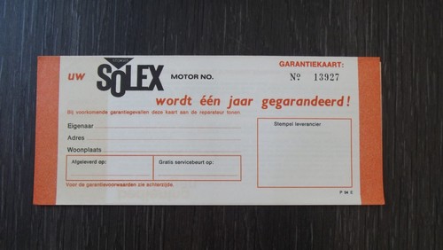 Carte garantie solex velo - de,