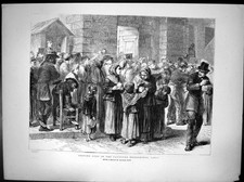 Original Old Antique Print Faubourg Poissoniere Paris Serving Soup 1870 19th