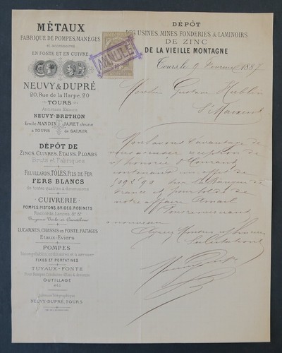 Facture 1887 metaux vieille - facture,