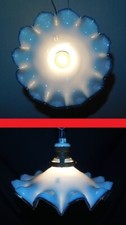 OLD CHANDELIER SUSPENSION. OPALINE TULIP PETTICOAT WHITE AND BLUE ø 26 cm