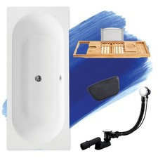 Baignoire rectangulaire VITAE 170x75 + tablette de bain en bambou + appuie-tête 